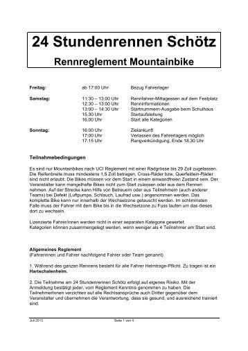 MTB Rennreglement - 24 Stunden Rennen Schötz