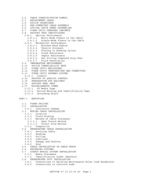 UFGS 27 13 23.00 40 Communications Optical Backbone Cabling