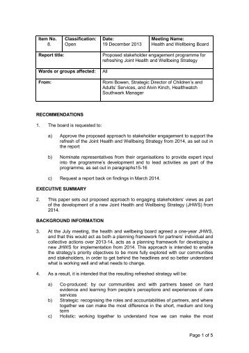 Proposed Stakeholder Engagement Programme for refreshing Joint ...