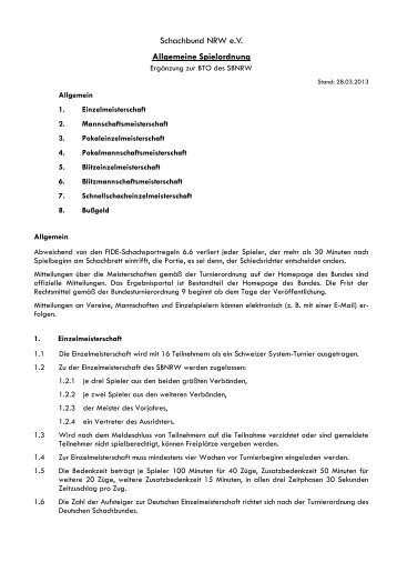 Schachbund NRW e.V. Allgemeine Spielordnung
