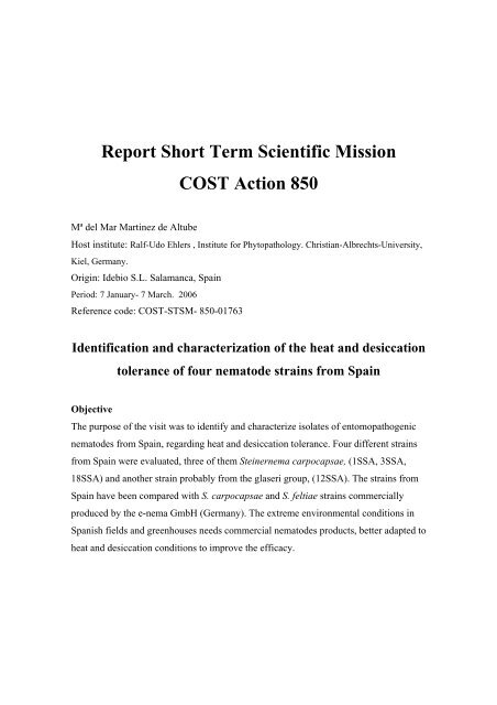 Report Short Term Scientific Mission COST Action 850