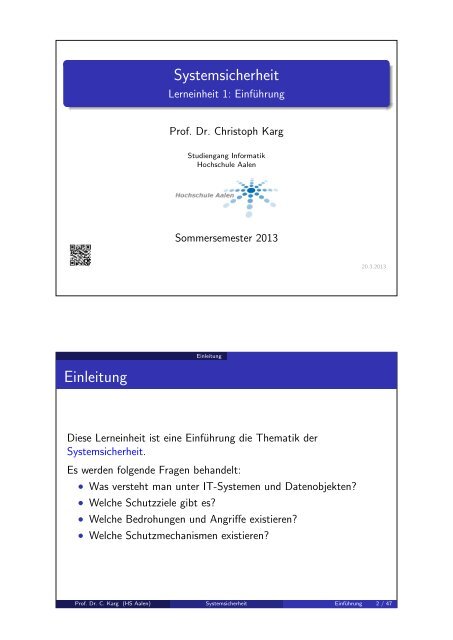 Handouts - Prof. Dr. Christoph Karg - Hochschule Aalen