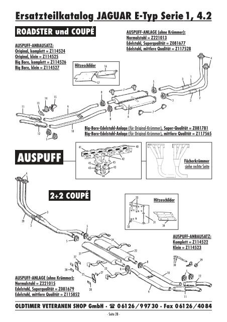 Ersatzteilkatalog JAGUAR E-Typ Serie 1, 4.2