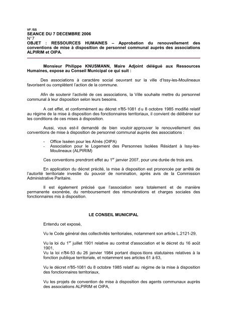 Mise à disposition de personnel communal auprès d