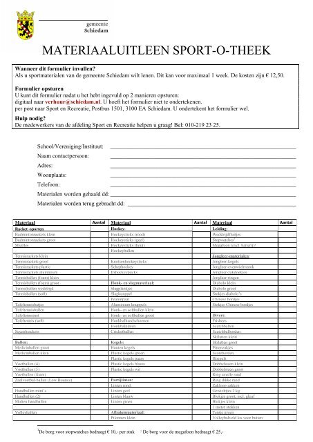 MATERIAALUITLEEN SPORT-O-THEEK - Gemeente Schiedam