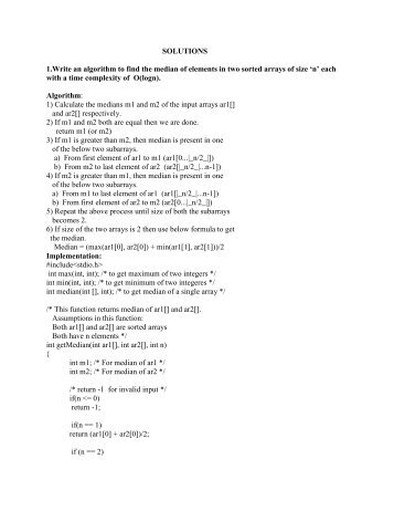 SOLUTIONS 1.Write an algorithm to find the median of elements in ...