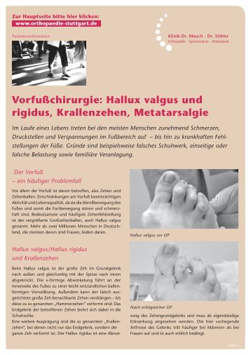 Hallux valgus und rigidus, Krallenzehen, Metatarsalgie