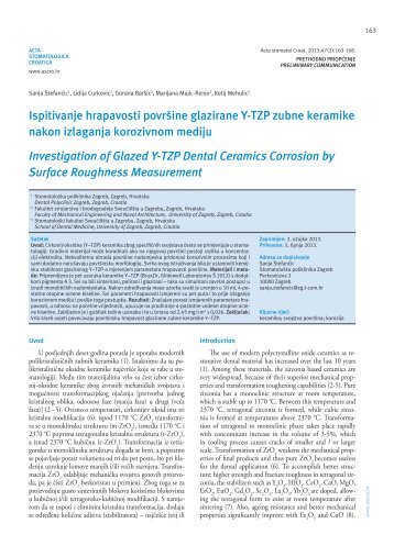 Ispitivanje hrapavosti površine glazirane Y-TZP zubne keramike ...