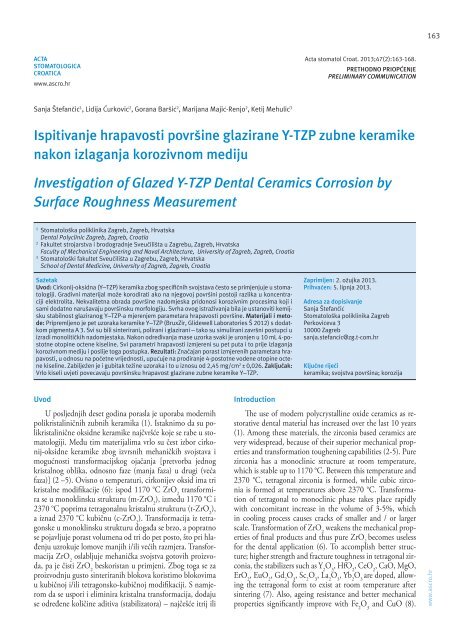 Ispitivanje hrapavosti površine glazirane Y-TZP zubne keramike ...