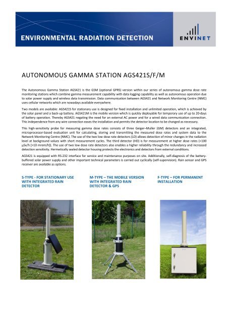 AUTONOMOUS GAMMA STATION AGS421S/F/M - ENVINET GmbH