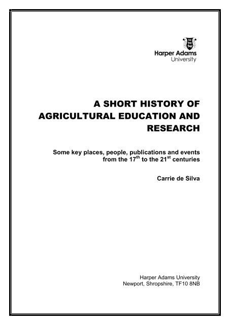 a short history of agricultural education and research