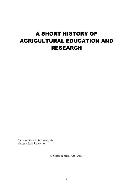 a short history of agricultural education and research
