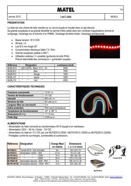 Fiche technique MLBLx - matel group