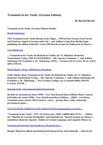 Download Trommeln in der Nacht. (German Edition) pdf ebooks by ...