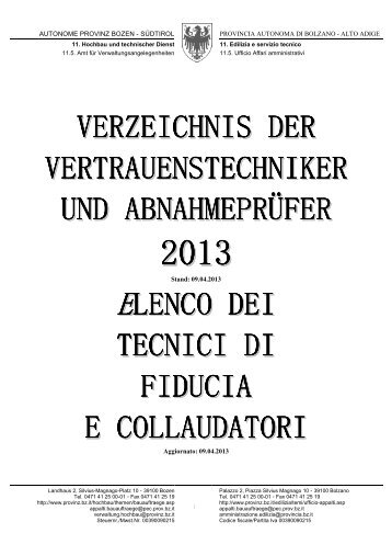 verzeichnis der vertrauenstechniker und abnahmeprüfer elenco dei ...