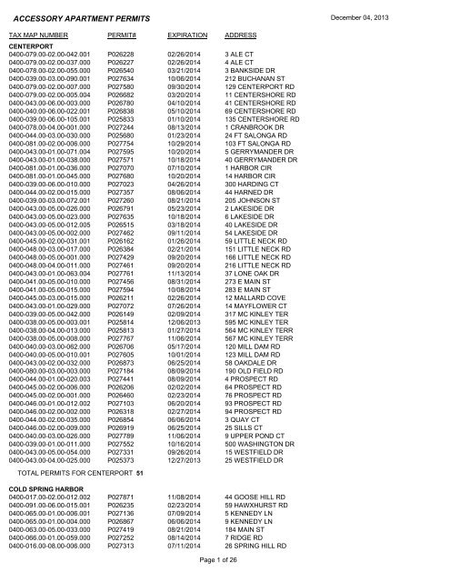 ACCESSORY APARTMENT PERMITS - Town of Huntington