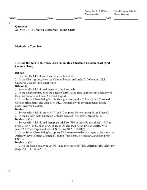 Questions XL Step 3.1.1: Create a Clustered Column Chart Methods ...