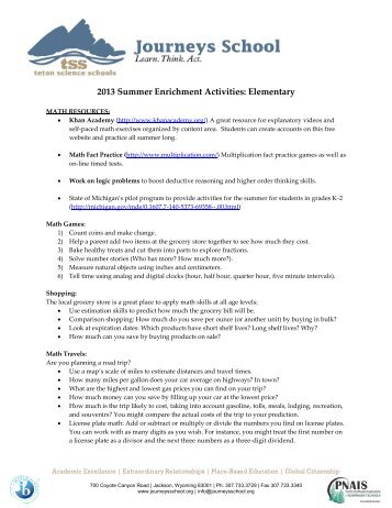 Elementary School Summer Enrichment Activities and Resources