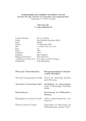 Lehrprobe Physik Stufe 11