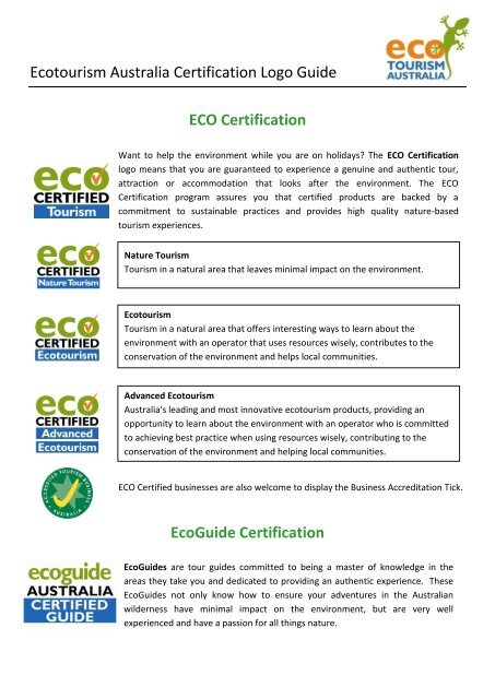 Ecotourism Australia Certification Logo Guide ECO Certification ...