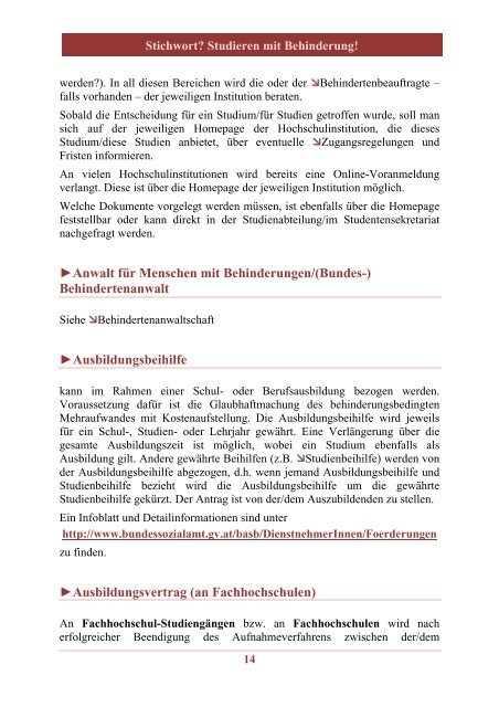 Stichwort? Studieren mit Behinderung! - Hochschulombudsmann