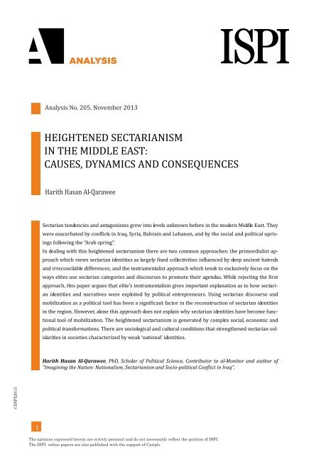 heightened sectarianism in the middle east: causes, dynamics ... - Ispi