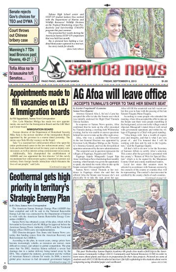 AG Afoa will leave office - Samoa News