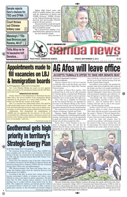 AG Afoa will leave office - Samoa News