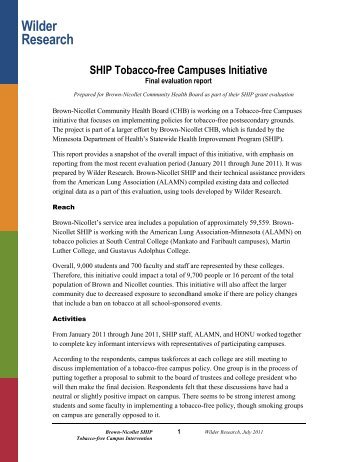 Brown-Nicollet SHIP Tobacco-free Campuses Initiative