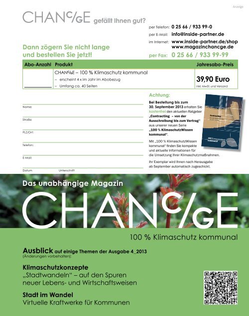 100 % Klimaschutz kommunal - Chanc/ge Magazin