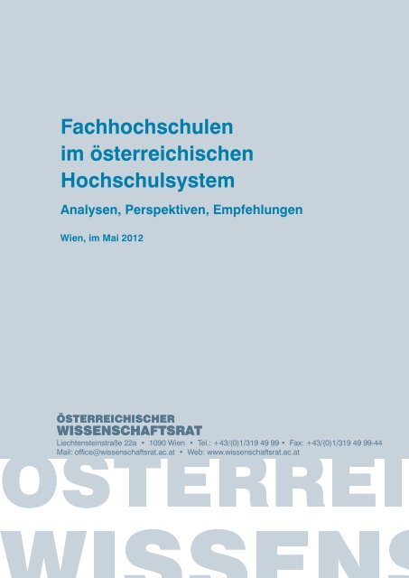 Fachhochschulen im Österreichischen Hochschulsystem Analysen ...