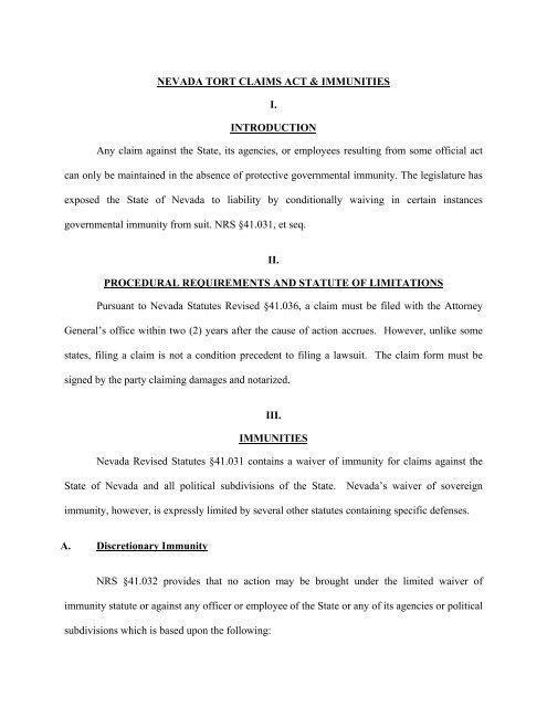 Nevada Revised Statutes >> Nevada Tort Claims Act Immunities I Cozen O Connor Nevada Revised Statutes >> Nevada Tort Claims Act Immunities I Cozen O Connor