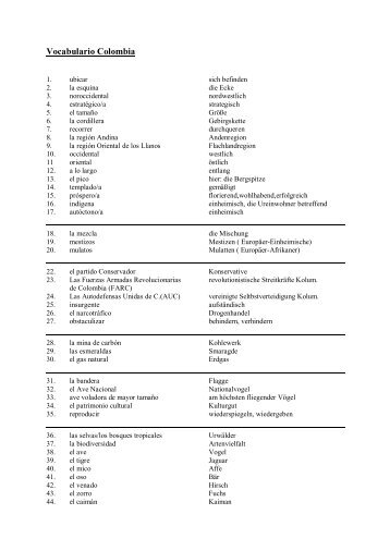 Colombia Vocabulario - Euro-Schulen Trier