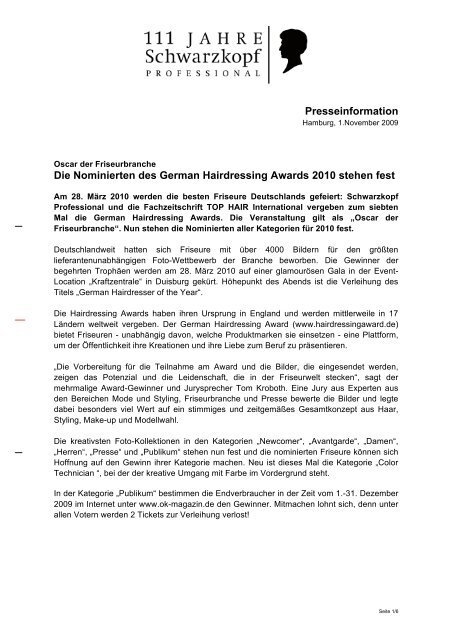 PM Nominierte GHDA 2010 - Schwarzkopf Professional Deutschland