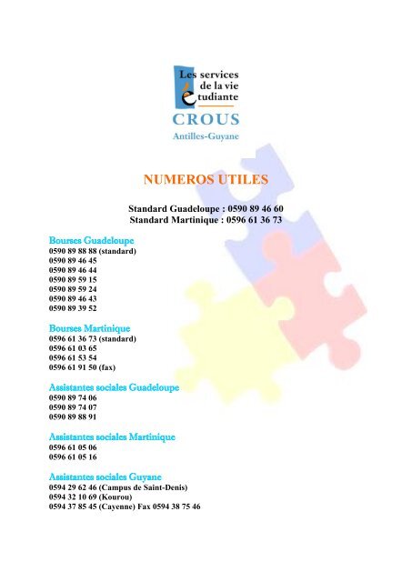 Numeros Utiles Crous Antilles Guyane - 