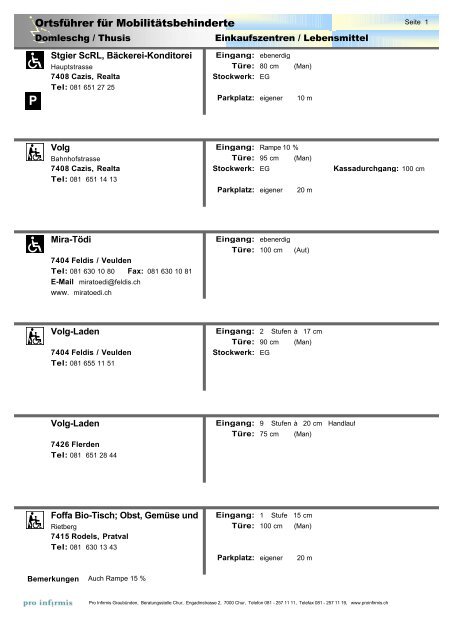 Ortsführer für Mobilitätsbehinderte - Pro Infirmis