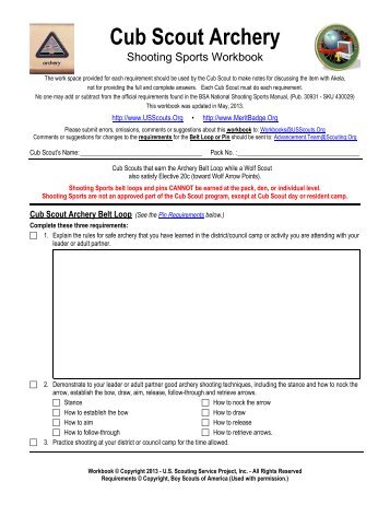 Cub Scout Archery Worksheet - Merit Badge Research Center