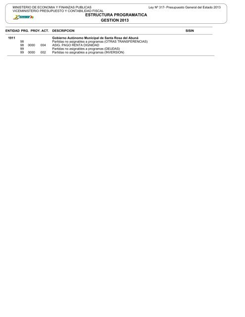 ESTRUCTURA PROGRAMATICA GESTION 2013 - Sigma