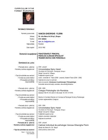 VANCEA GHEORGHE - FLORIN Universitatea Spiru Haret Colegiul ...
