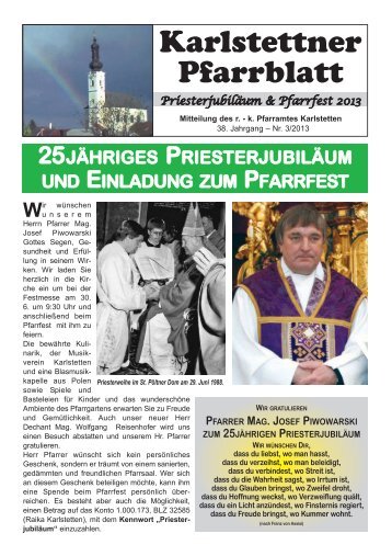 Pfarrblatt Pfarrfest, Priesterjubiläum 2013 - Pfarre Karlstetten