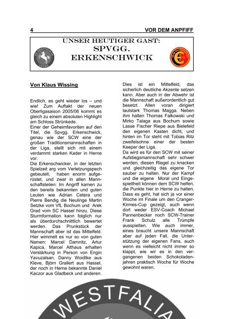 SCW REPORT Spvgg. Erkenschwick - SC Westfalia 04 Herne eV