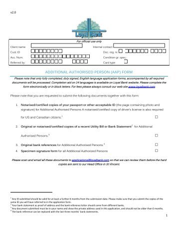 Additional Authorised Persons - Loyal Bank