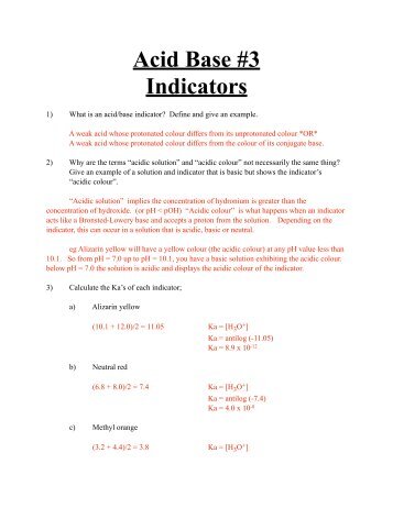 Acid-Base #3 Indicators - KEY