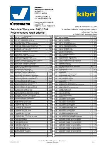 Preisliste - Viessmann Modellspielwaren GmbH