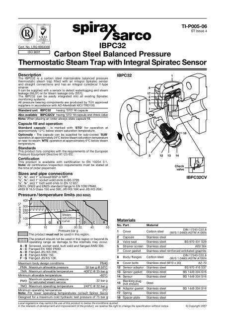 IBPC32 Carbon Steel Balanced Pressure ...  - Spirax Sarco