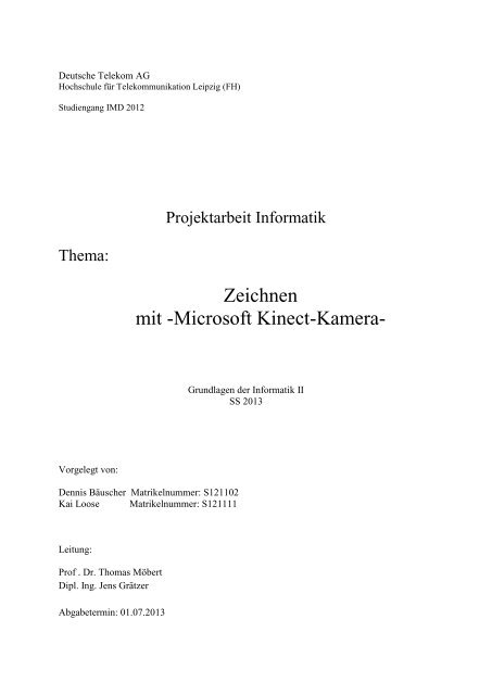 Microsoft Kinect-Kamera - Hochschule für Telekommunikation Leipzig
