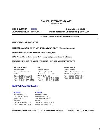 SICHERHEITSDATENBLATT - Unifrax