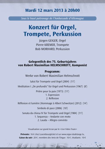 Konzert für Orgel, Trompete, Perkussion - orgue-dudelange.net