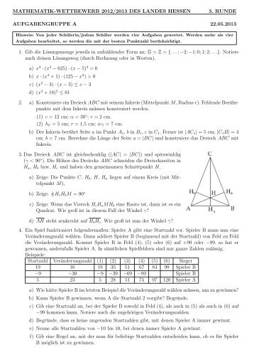 3. Runde - Mathematik-Wettbewerb des Landes Hessen