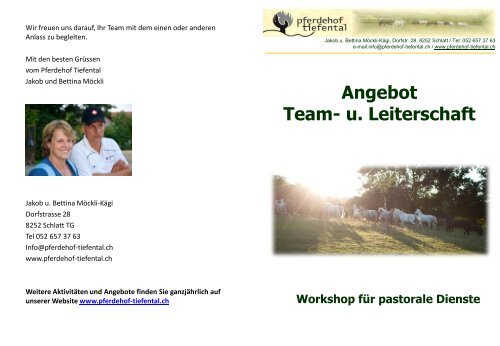 Angebot Team u. Leiterschaft - Pferdehof Tiefental